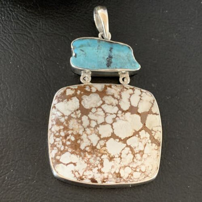 Navajo Wild Horse & Blue Kingman Turquoise Sterling Silver Pendant | Multi-Stone | 12042