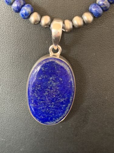 Native American Navajo Blue Lapis Pendant Necklace | Sterling Silver | Authentic Handmade | 11914 - Masha USA