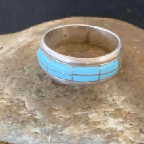 Navajo Blue Turquoise Inlay Band Ring | Sz 6 | Authentic Native American Handmade | 12394