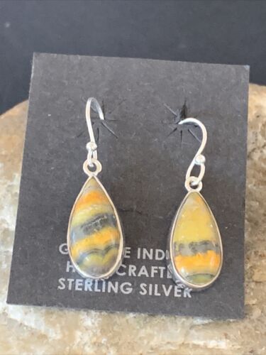 Native American Women's Navajo Bumblebee Jasper Earrings Set | Sterling Silver | Handmade | 1563