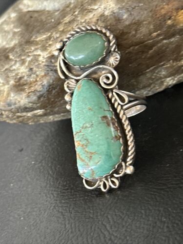 Navajo Green Turquoise Cluster Ring | Authentic Native American Sterling Silver | Multi-Stone | Sz 12 | 14696