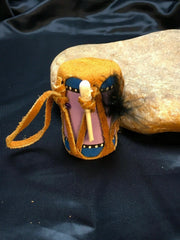 Handmade Miniature Leather Drum Car Charm | 2" Mirror Dangler | Authentic Native American | 8924