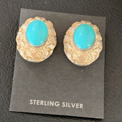 Southwestern Women's Blue Turquoise Nugget Earrings | Sterling Silver | Authentic Native American Handmade | 13012