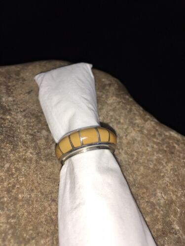 Navajo Women's Turquoise Inlay Ring | Yellow Gold & Sterling Silver | Sz 6.5 | 1795