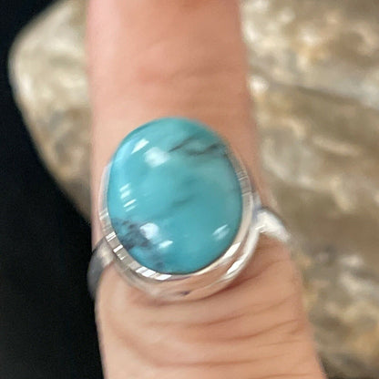 Navajo Spiderweb Blue Turquoise Ring | Sterling Silver | Sz 6.5 | Authentic Native American Handmade | 11447