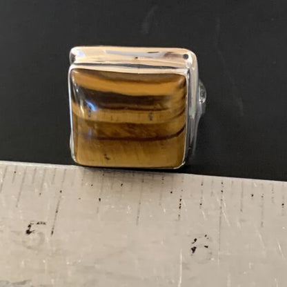 Native American Square Tigers Eye Ring | Sterling Silver | Sz 7 | 11433 - Masha USA