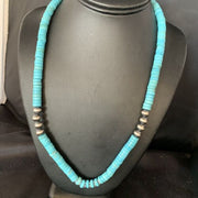 Southwestern Blue Turquoise Heishi Necklace | 8mm | 20" | Sterling Silver | 13935