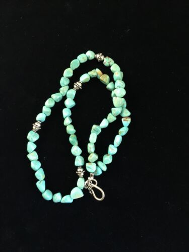 Native American Sterling Silver Blue Turquoise Necklace | 18" | Authentic Handmade | 10025 - Masha USA