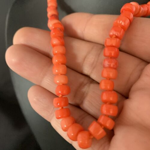 Women's Navajo | Orange Bamboo Coral | 6mm Bead | Sterling Silver | Necklace 17" | Handmade | 13525