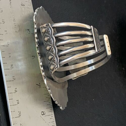 Navajo Green Turquoise Cuff Bracelet | Sterling Silver | 4" | Authentic Native American Handmade | 1630