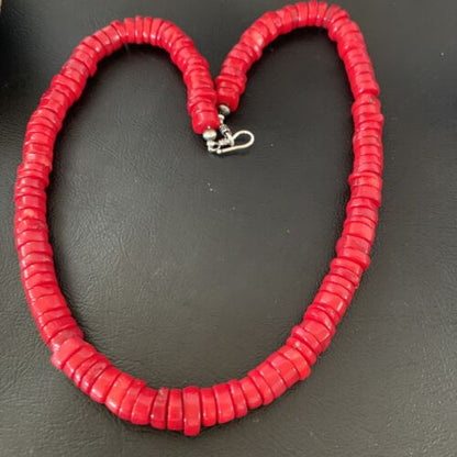 Native American Navajo Red Coral Bead Necklace | Sterling Silver | Authentic Handmade | 20" | 11873 - Masha USA