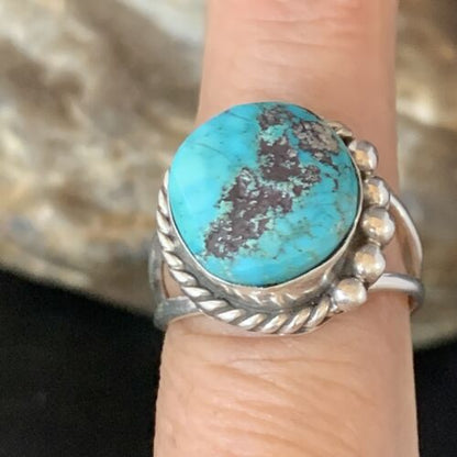 Navajo Blue Kingman Turquoise Ring | Sterling Silver | Sz 9 | Authentic Native American Handmade | 13529