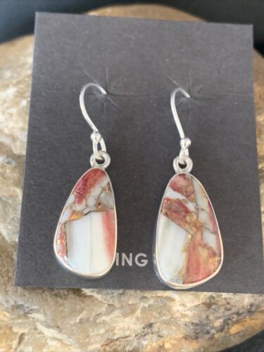 Navajo Purple Spiny Oyster Turquoise Dangle Earrings | Sterling Silver | Authentic Native American Handmade | 14083
