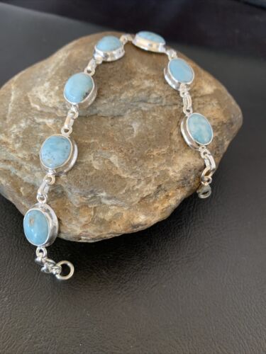 Navajo Blue Larimar 7-Link Bracelet | Sterling Silver | 7.5" | Authentic Native American Handmade | 10624