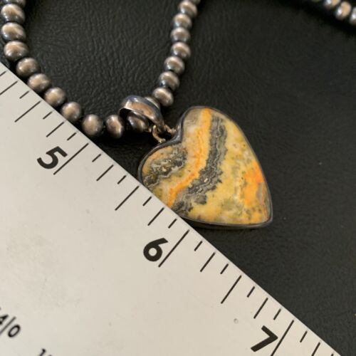 Navajo Heart Yellow Bumblebee Jasper Pendant | Sterling Silver Necklace | Authentic Native American Handmade | 12813