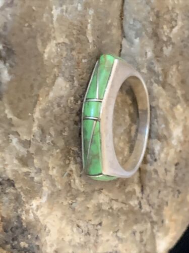 Women's Navajo Gaspeite Inlay Ring | Sterling Silver | Sz 5.5 | Authentic Native American Handmade | 12464
