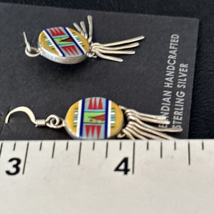 Navajo Multi-Color Turquoise Inlay Earrings | Sterling Silver | Authentic Native American Handmade | 14654