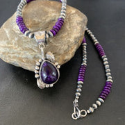 Navajo Pearls Purple Sugilite Necklace Pendant | Sterling Silver | Authentic Native American Handmade | 10720