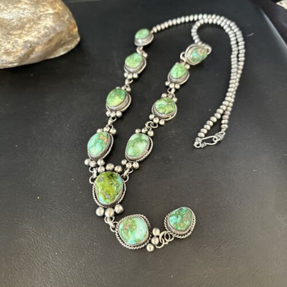 Navajo Sonoran Gold Turquoise Lariat Necklace | Sterling Silver | Native American Handmade | 14406
