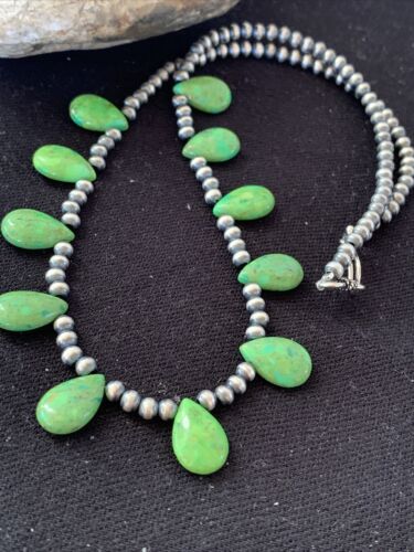 Navajo Green Mojave Turquoise Necklace | Sterling Silver | Authentic Native American Handmade | 01315