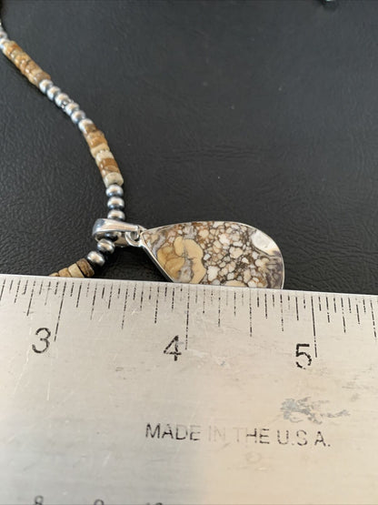 Men's Navajo Wild Horse Jasper Pendant Necklace | Sterling Silver | Authentic Native American Handmade | 10334