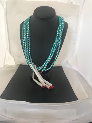 Men's Pueblo Santo Domingo 5-Strand Turquoise Coral Necklace | Sterling Silver | Native American Handmade | 8450