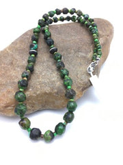 Navajo Green Nugget Graduated Turquoise Necklace | Sterling Silver | Authentic Native American | 24" | 8102