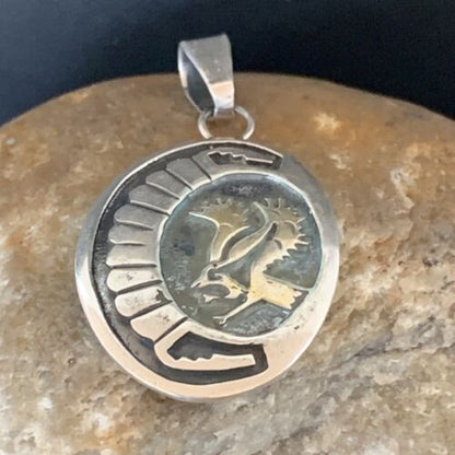 Native American Gold Bald Eagle Pendant | Hopi Stamped Sterling Silver | Handmade | 1399