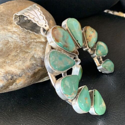 Navajo Green Royston Turquoise Pendant | Authentic Native American Sterling Silver | Naja | 12104 - Masha USA