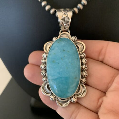Navajo Blue Larimar Pendant Necklace | Sterling Silver | Authentic Native American Handmade | 1313