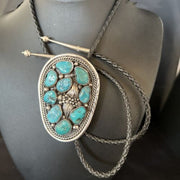Men's Bolo Tie | Cluster Blue Kingman Turquoise | Sterling Silver | Navajo | Authentic Native American Handmade | 14522