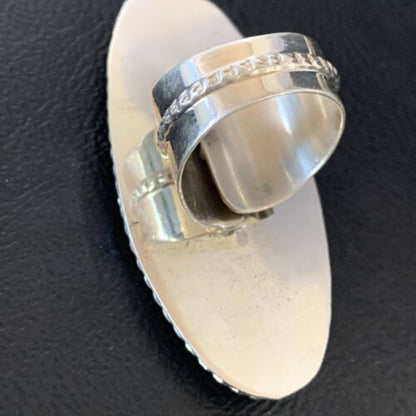 Native American Green Mother of Pearl Inlay Ring | Navajo Sterling Silver | Sz 7 | 12938 - Masha USA