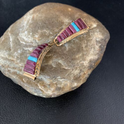 Navajo Turquoise Spiny Oyster Inlay Watch Tips | Sterling Silver & Gold-Filled | Authentic Native American Jewelry | 13727