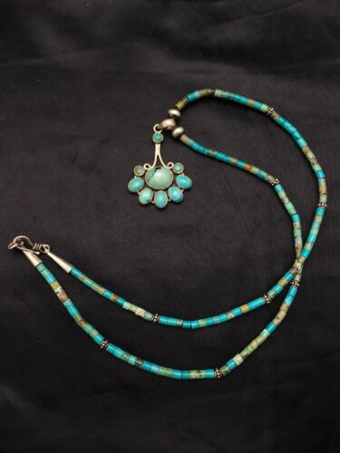 Navajo Turquoise Cluster Pendant Necklace | Sterling Silver | 20" | Authentic Native American Handmade | 4079