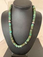 Southwestern Navajo Green Turquoise Bead Necklace | Sterling Silver | 20" | Authentic Native American Handmade | 2001