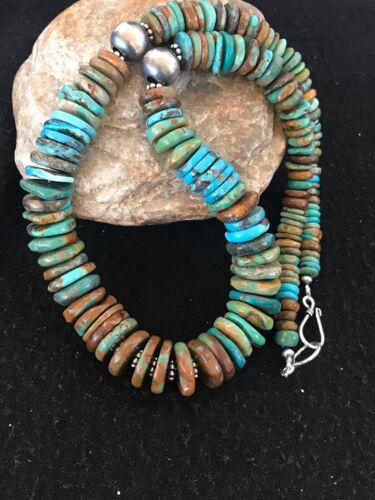 Navajo Blue-Green Turquoise Necklace | Sterling Silver | Authentic Native American Handmade | 20" | 8579