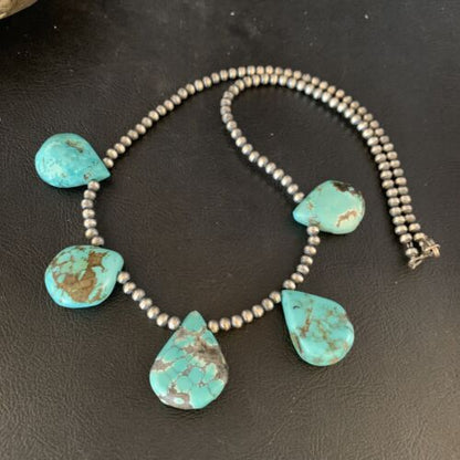 Teardrop Blue Turquoise Necklace | Navajo Pearls | Sterling Silver | 20" | 13964
