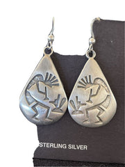 Handmade Sterling Silver Kokopelli Dangle Earrings | Authentic Native American Hopi Design | 01502