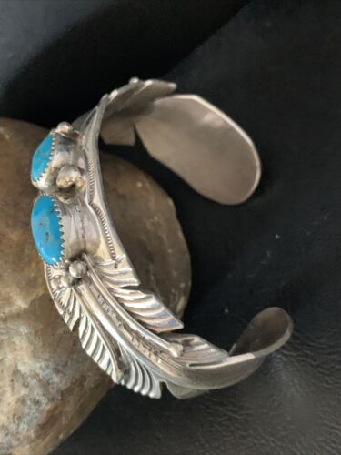 Native American Men's Blue Kingman Turquoise Cuff Bracelet | Sterling Silver | 14136