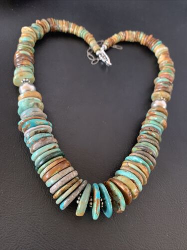 Navajo Blue Green Turquoise Necklace | Sterling Silver | Authentic Native American | 20" | 10216