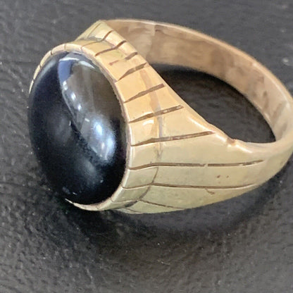 Men's XL Navajo Black Onyx Ring | Sterling Silver | Sz 14 | Authentic Native American Handmade | 11957