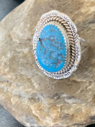 Southwestern Navajo Blue Kingman Turquoise Ring | Sterling Silver | Sz 7 | 12206