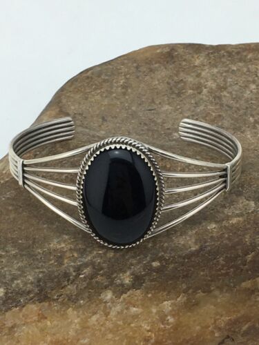 Native American Men's Black Onyx Cuff Bracelet | Navajo Sterling Silver | 4729