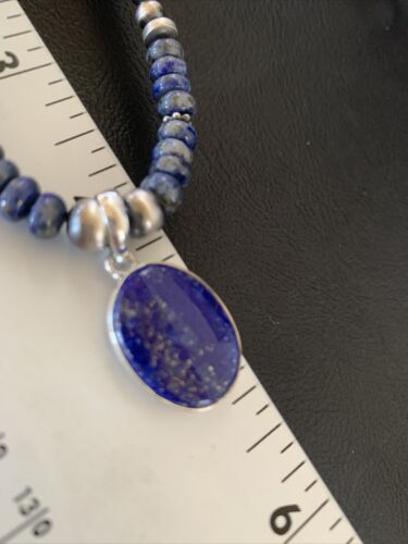 Native American Navajo Blue Lapis Pendant Necklace | Sterling Silver | Authentic Handmade | 12251