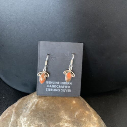 Navajo Orange Spiny Oyster Earrings | Sterling Silver | Authentic Native American Handmade | 12830 - Masha USA