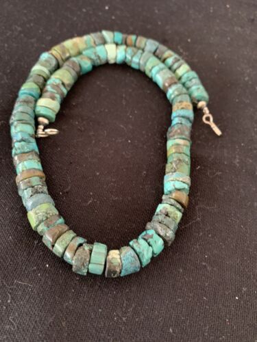 Rustic Turquoise Heishi Bead Necklace | 11mm | Navajo Sterling Silver | Authentic Native American Handmade | 17" | 639