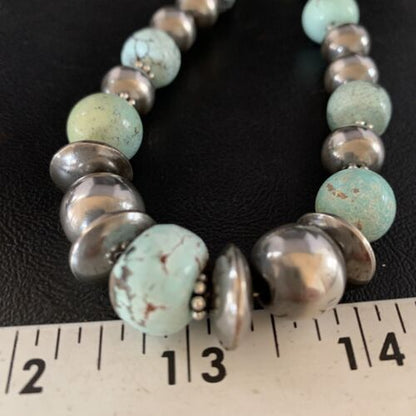 Dry Creek Turquoise Navajo Pearls Beaded Necklace | Sterling Silver | 25" | Authentic Native American Handmade | 14103 - Masha USA