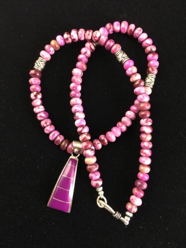 Navajo Purple Sugilite Inlay Pendant Necklace | Sterling Silver | 17" | Authentic Native American Handmade | 10008