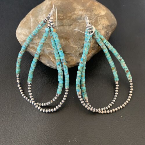 Navajo XL Turquoise Heishi Beads Earrings | Sterling Silver | 4" | 12687