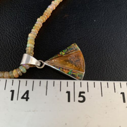 Navajo Yellow Opal Amber Inlay Pendant | Sterling Silver Necklace | Authentic Native American Handmade | 13417